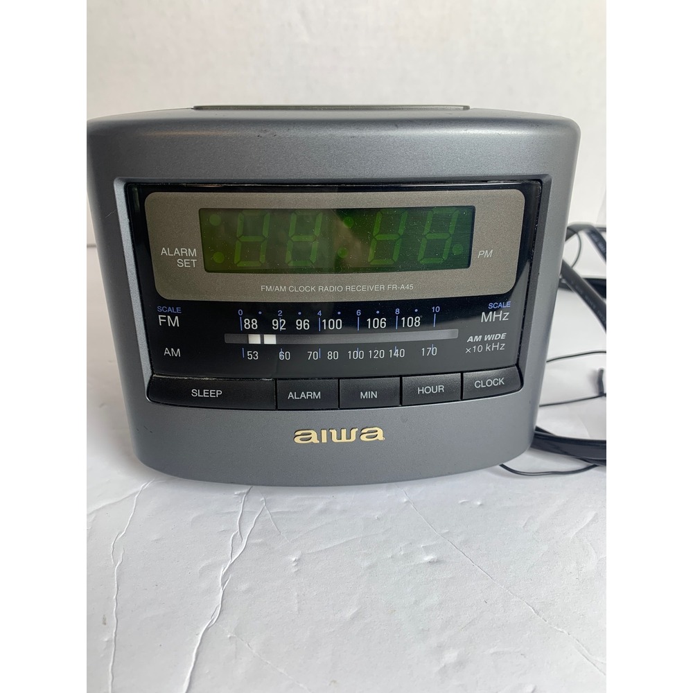 Aiwa FR-A45U FM AM Clock Radio Receiver Digital Green‎ LED Display Vintage Works